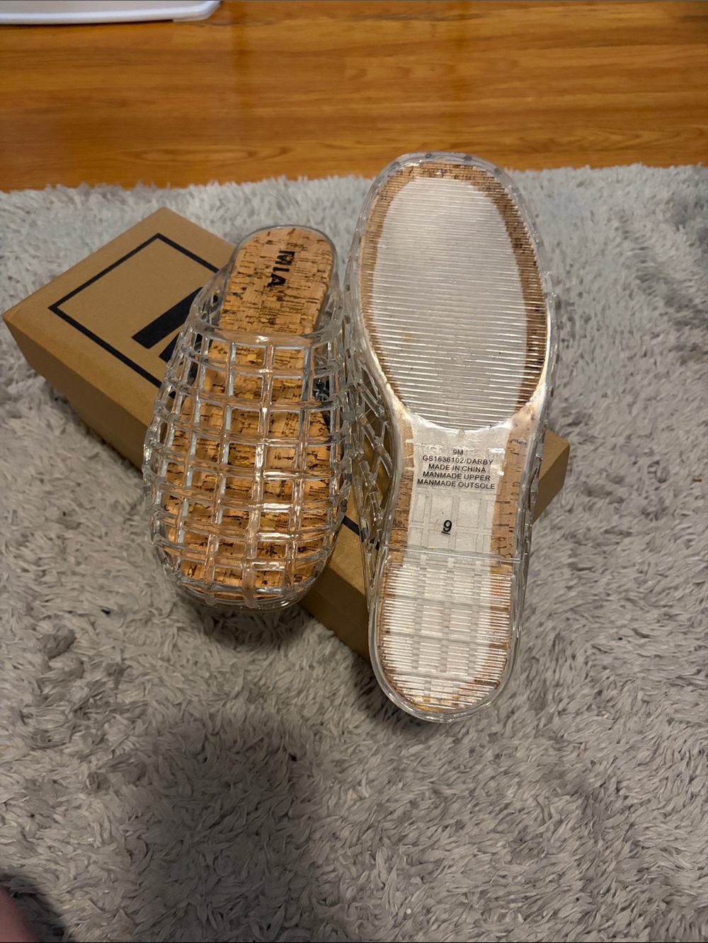 MIA Clear Jelly Darby Slide Mules with Cork Footbed - Transparent